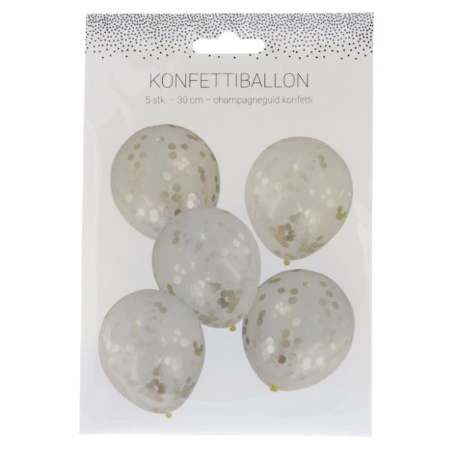 Ballon 5stk. Konfetti Guld