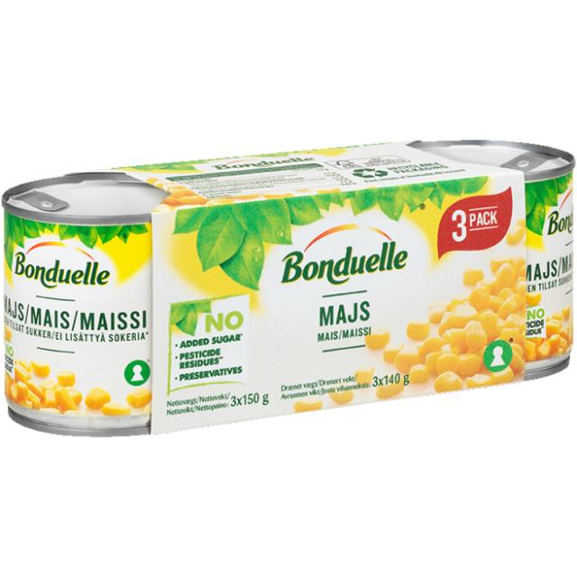 Bonduelle Majs 3 pk. 3x150g/140g