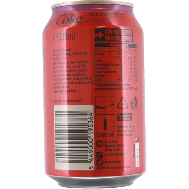 Coca Cola Zero Cherry 24x0,33l Ds