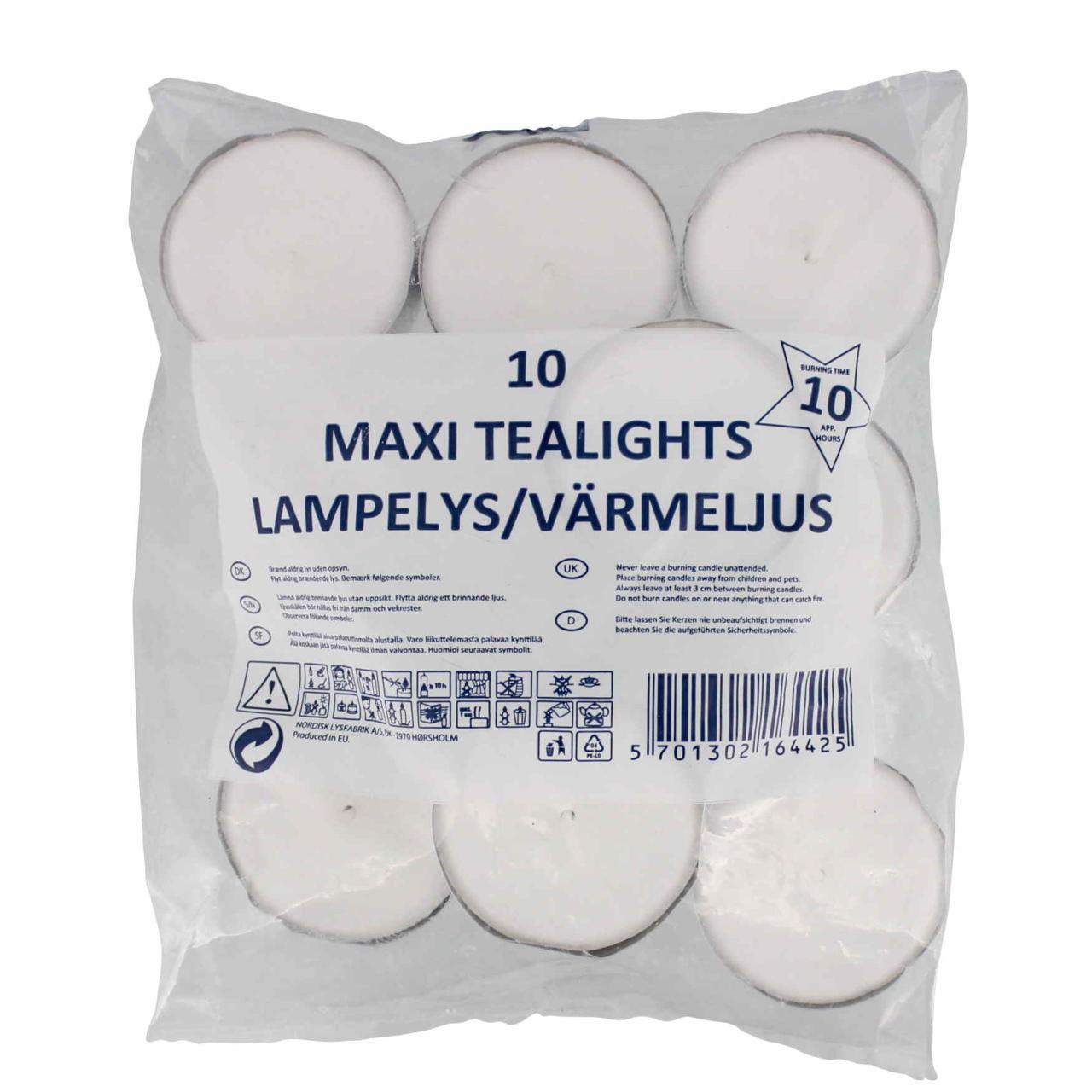 Lampelys 10 timers 10stk./Maxi Teelichter 10St.